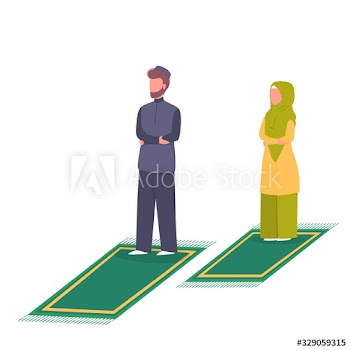 Muslim man and woman praying position