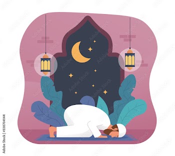 Muslim man in prostration (sajda) prayer position. Muslim man praying in mosque