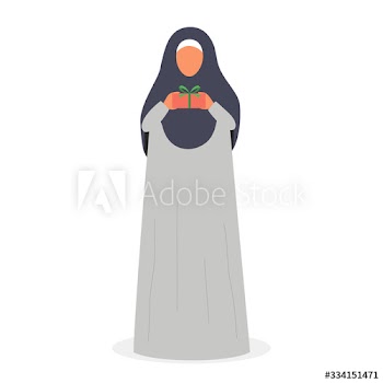 Muslim woman holding gift box