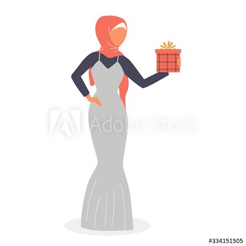 Muslim woman holding gift box
