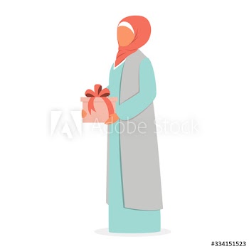 Muslim woman holding gift box