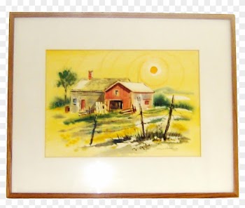Musselman California School Style Watercolor Farm Landscape - Picture Frame