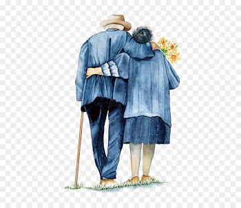 Mutual support of the old couple back 