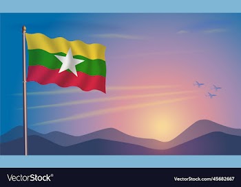 myanmar flag in the morning sun