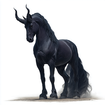 Mystical Black Horse with Devil Horns