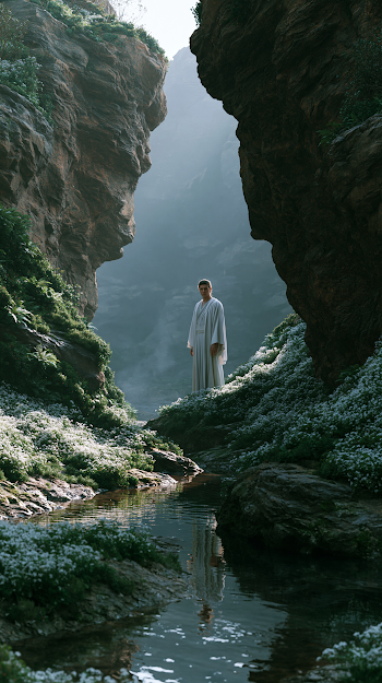 Mystical Figure in Serene Landscape