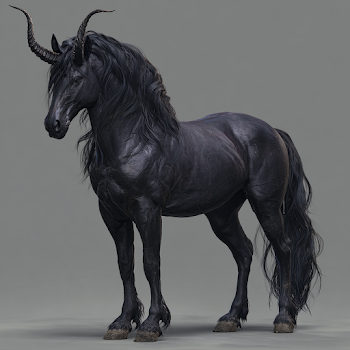 Mythical Black Horse with Devil Horns