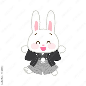 イラスト素材: 着物姿のかわいい干支シリーズ 卯年/主線あり/紋付き袴の男の子/走る全身姿
