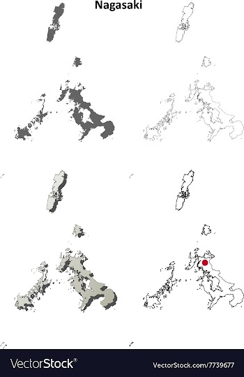 Nagasaki blank outline map set vector image