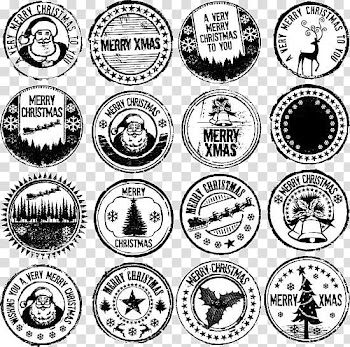 Nail art Christmas Santa Claus, FIG Christmas stamp in black and white transparent background PNG clipart