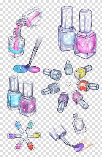 Nail polish bottle lot illustration, Nail polish Drawing Cosmetics Watercolor painting, Drawing Nail Polish transparent background PNG clipart