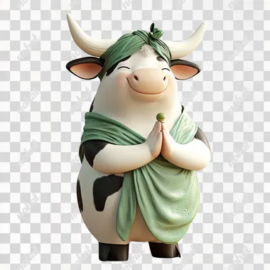 Namaste Cow: A Charming 3D Dairy Mascot in Cultural Attire Namaste Cow: A Charming 3D Dairy Mascot in Cultural Attire