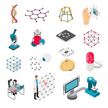 Nano technology isometric icons set Free Vector