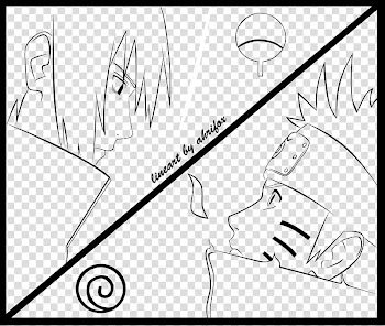 Naruto vs Sasuke line art transparent background PNG clipart