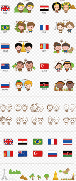 National flag Flag of France Flag of Egypt - Landmarks figures vector 