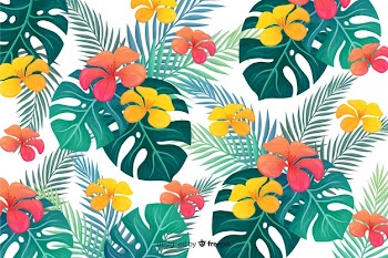 Natural background with tropical flowers Free Vector