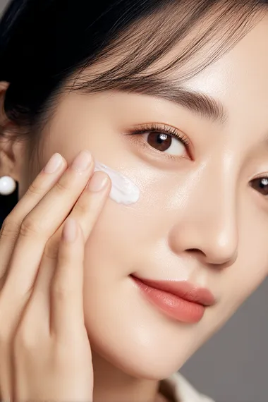 Natural Beauty: Asian Woman Applying Skincare Cream Natural Beauty: Asian Woman Applying Skincare Cream