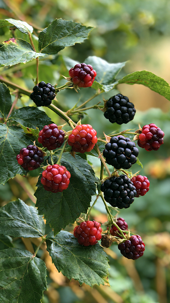 Natural Blackberry Bush with Juicy Blackberries