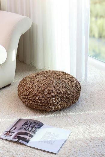 Natural Fiber Pouf with Minimalist Decor