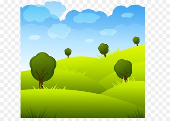Natural landscape Cartoon Illustration - Vector green grass and white clouds 