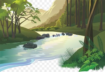 Natural landscape Cartoon Nature - Wilderness mountain stream background 