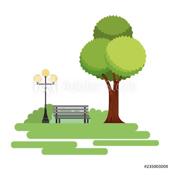 natural park tree lamp and bench