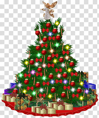 Navidad, green Christmas tree with gifts illustration transparent background PNG clipart