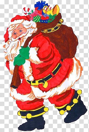 Navidad, Santa Clause carrying bag of gifts illustration transparent background PNG clipart