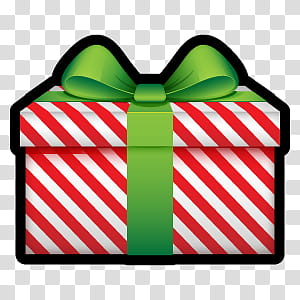 Navidad, white and green striped gift box with green lace transparent background PNG clipart