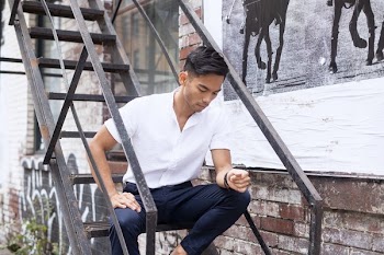 Navy Pants And White Shirt Men's Fashion