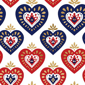 Navy Red and Gold Folk Art Hearts Pattern