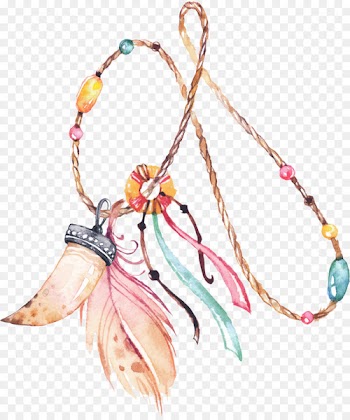 Necklace Earring - Ethnic hand-painted watercolor tribal ornaments necklace 