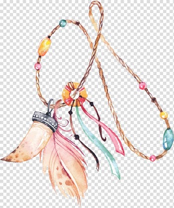 Necklace with pendant , Necklace Earring, Ethnic hand-painted watercolor tribal ornaments necklace transparent background PNG clipart
