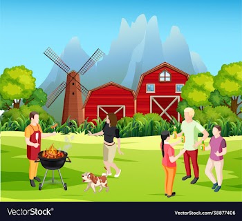 neighbours flat characters grilling sausages