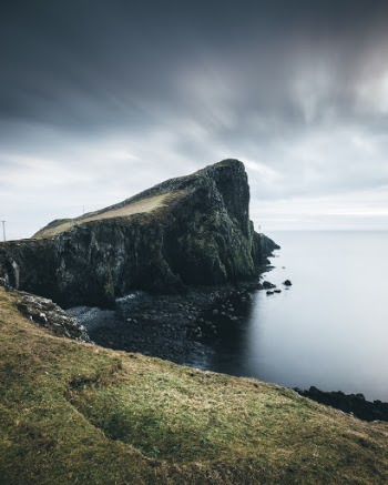 Neist Point Lighthouse before sunset.