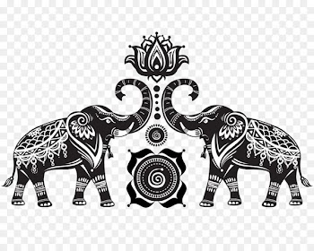 Nelumbo nucifera Elephant Ornament Illustration - Elephants and lotus 