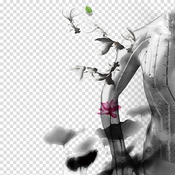 Nelumbo nucifera Ink wash painting, Hand painted colored lotus transparent background PNG clipart