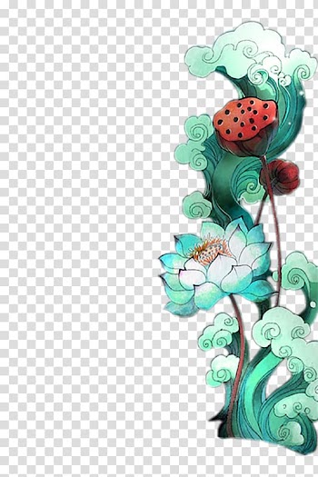Nelumbo nucifera Watercolor painting Vecteur, Green lotus transparent background PNG clipart