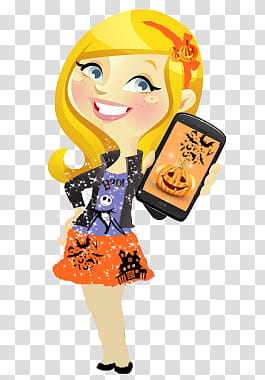 Nenitas de Halloween, girl holding smartphone transparent background PNG clipart
