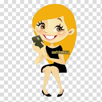 Nenitas de Halloween, yellow haired woman holding smartphone and smiling cartoon character transparent background PNG clipart