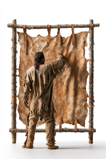 Neolithic Man Scraping Deer Hide