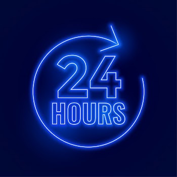 Neon 24 hours open signboard Free Vector