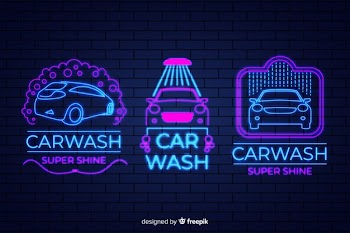 Neon car wash sign pack Free Vector