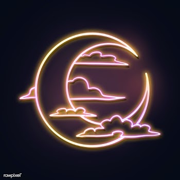Neon crescent moon surrounded by clouds sticker overlay | Free  illustration - 2356467