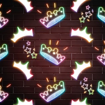 Neon crown star doodle psd pattern background