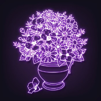 Neon flower vase clipart, purple | Free PSD - rawpixel