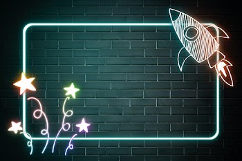 Neon frame rainbow psd star rocket doodle