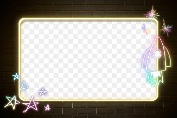 Neon frame rainbow star rocket doodle png