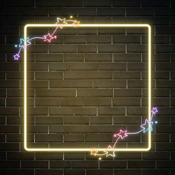 Neon frame star rainbow doodle
