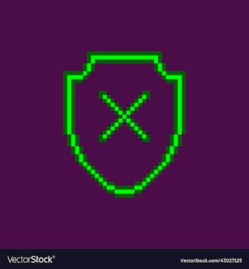 neon green glowing shield with cancel cross symbol